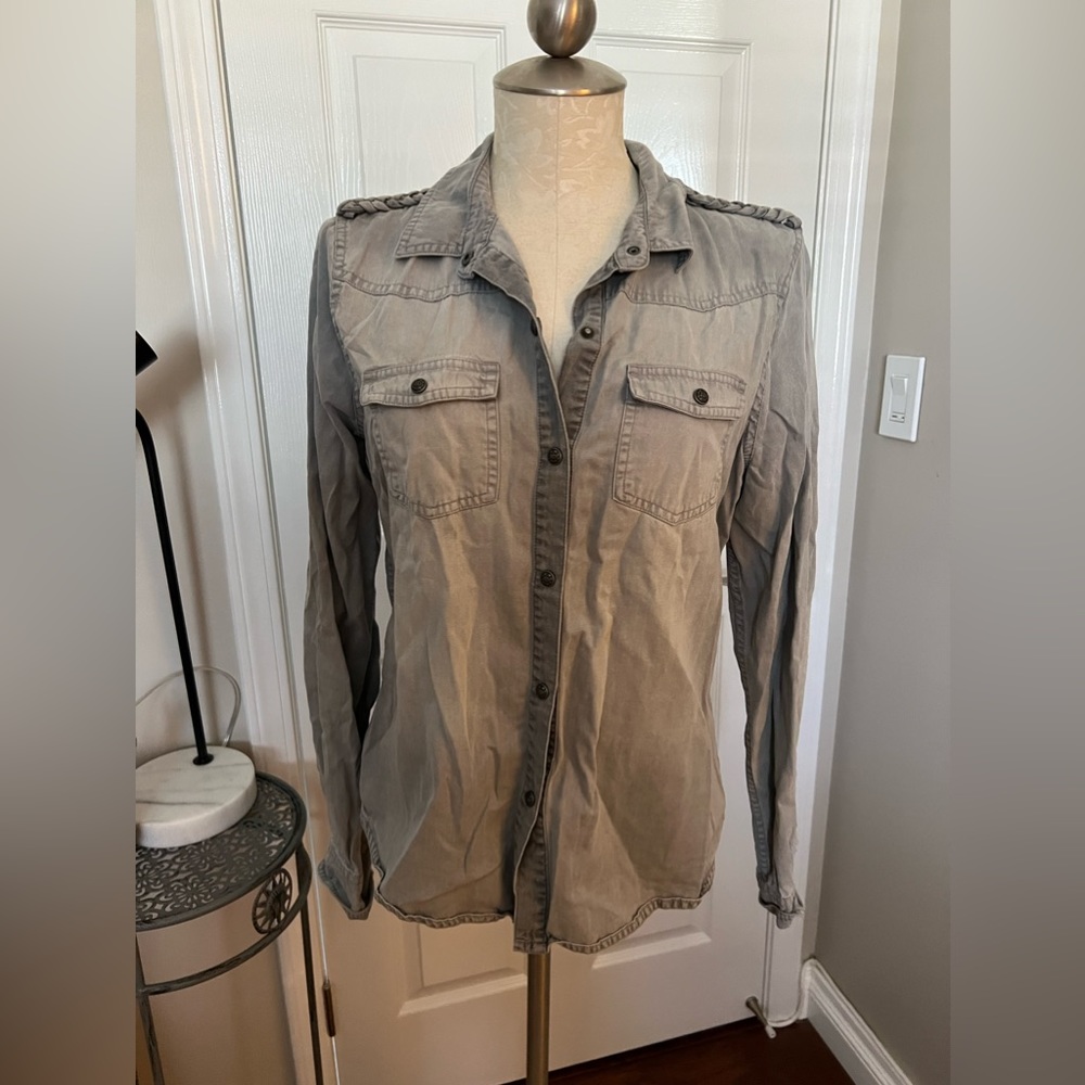 Joes Jeans Grey Button Down Snap sz L
